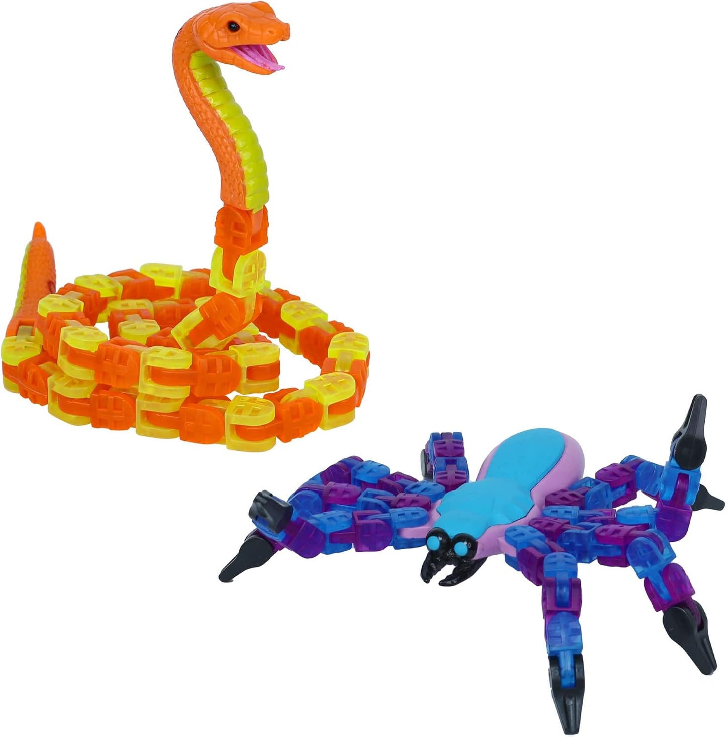 Zing Klixx Creaturez Combo Pack - Create Stop Motion Animation, Wildlife Snap and Click Fidget Toys for Stress Relief, Great for Kids Ages 4 and Up (Spider + Python)