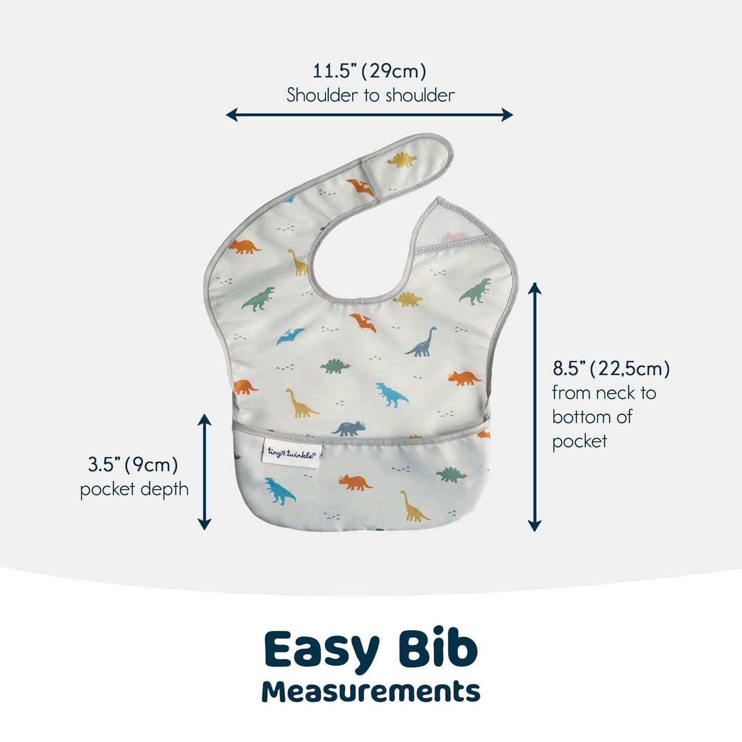 Tiny Twinkle Mess Proof Baby Bibs for Eating - Waterproof, Wipeable Bibs - Toddler Bib- Travel Friendly - PFAS, PVC, BPA, Phthalate Free - Baby Food Bib (3 Pack,Dinosaur)