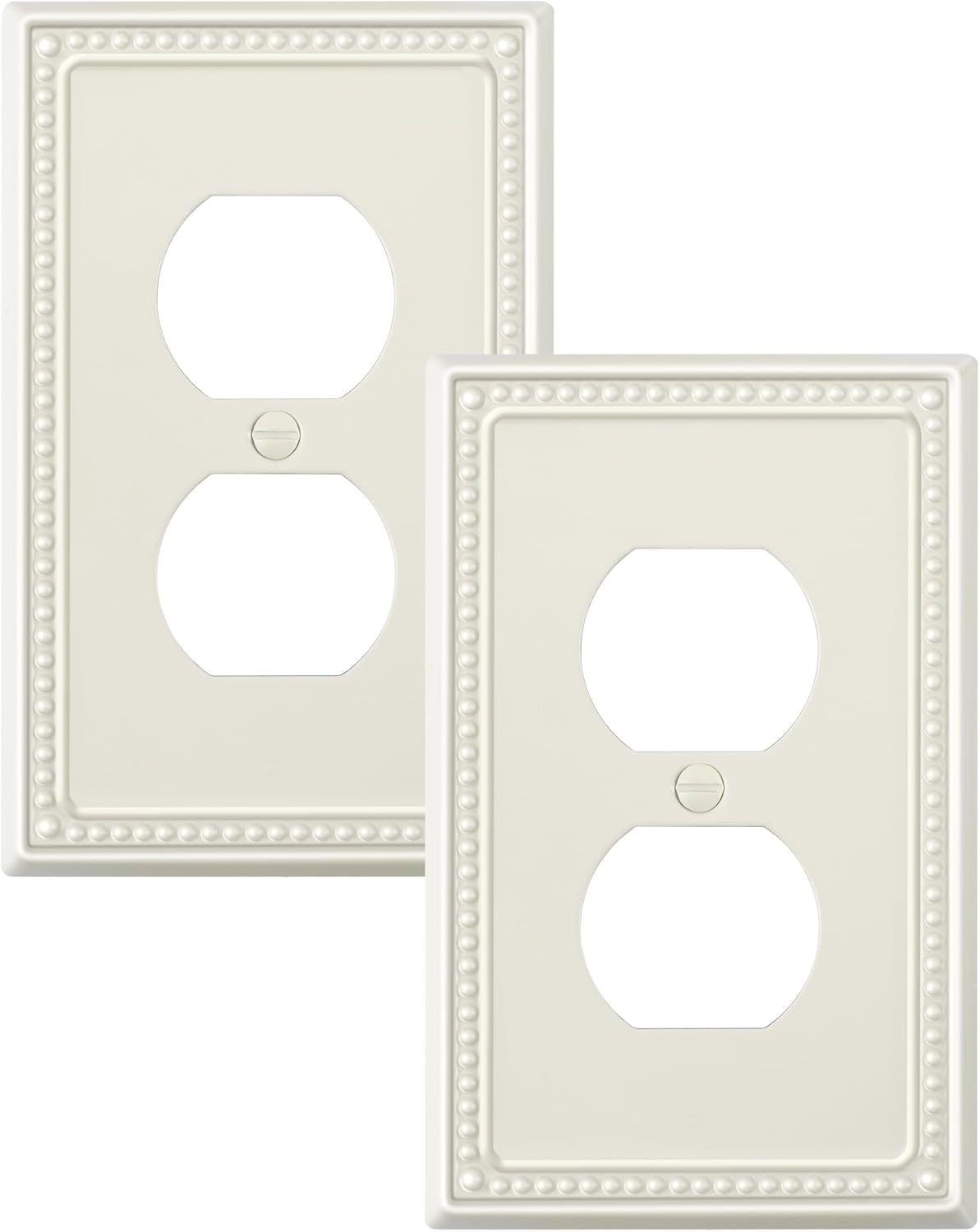 2-Pack Duplex Outlet Cover Plate, Light Almond Metal Wall Plates for Electrical Outlets, 1 Gang Receptacle Light Switch Cover, Pearls Decorative Switch Plates and Outlet Covers