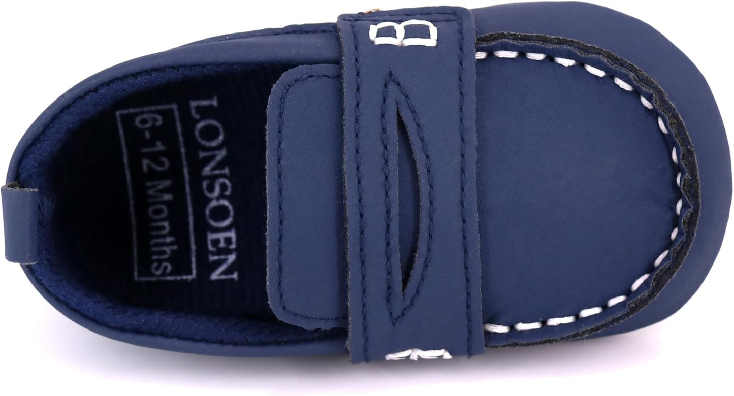 LONSOEN Baby Girls Boys Loafers Prewalker Dress Crib Shoes