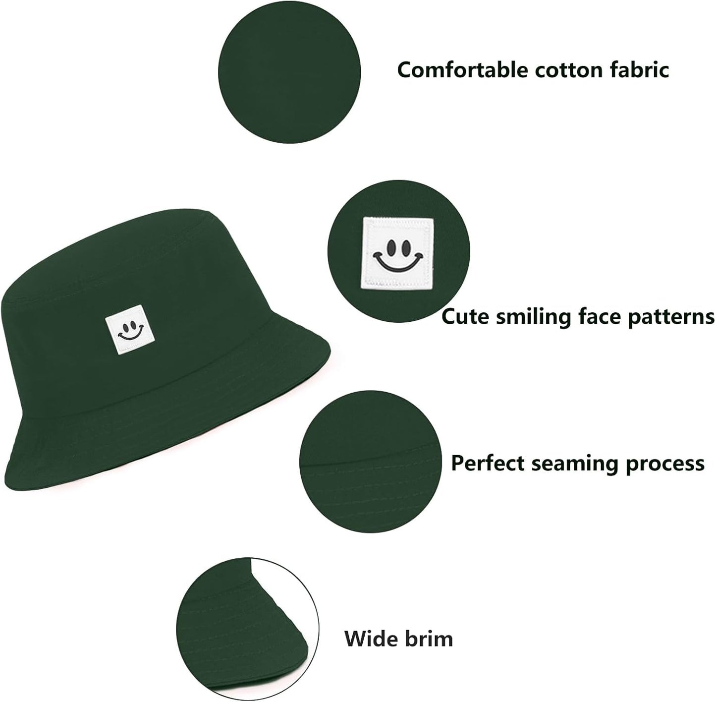 Kids Sun Hat Smile Face Bucket Hat for Girls Boys Summer Sun Protection Cotton Unisex Beach Cap