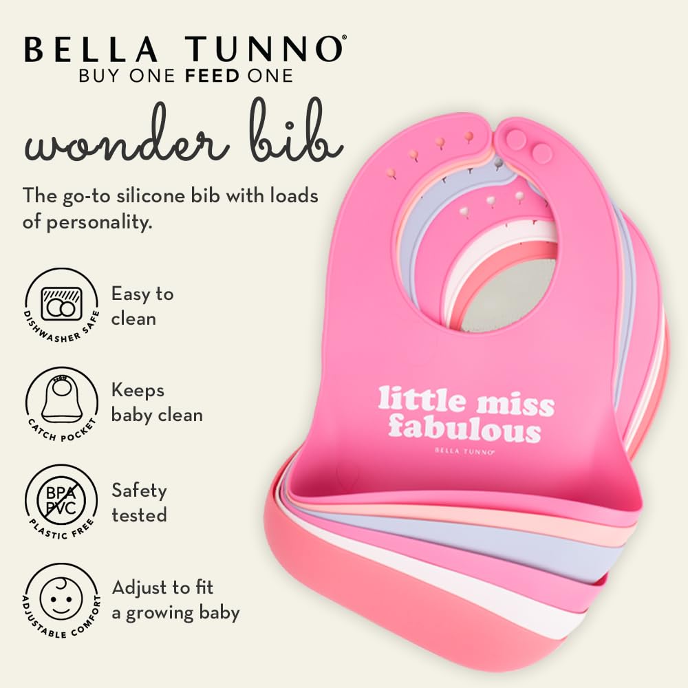 Bella Tunno Baby Bib for Eating, Waterproof Silicone Bib with Large Food Catcher, Adjustable Fit for Babies 4-12 months & Toddlers 1-3 Years, Boys & Girls, Bebe