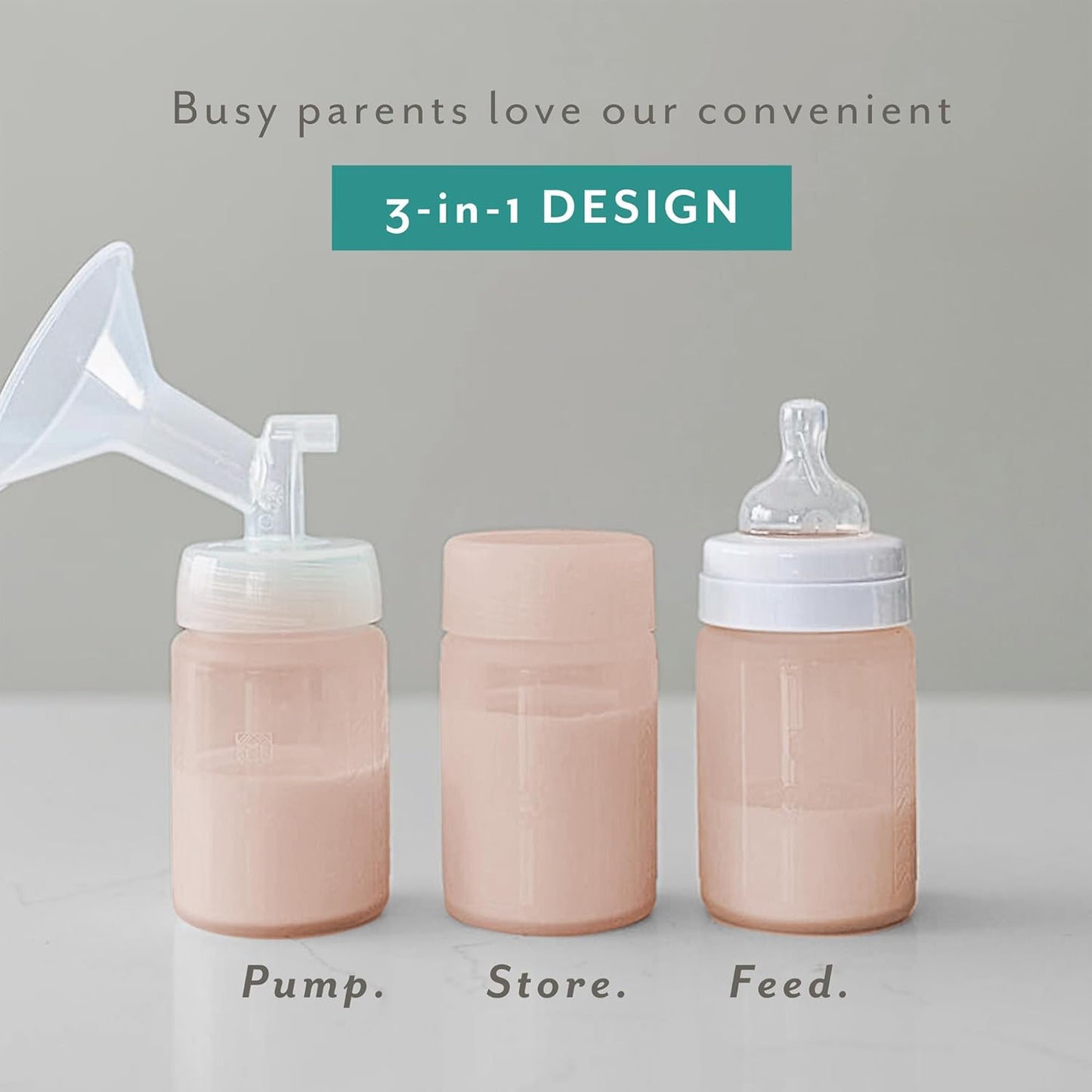 Mila's Keeper Premium Silicone Breast Milk Storage Bottles, for Pumping, Storing and Feeding, Fits Leading Pumps and Nipples, 6 oz Silicone Milk Storage Containers, Wide Neck Pink Sands, Set of 3