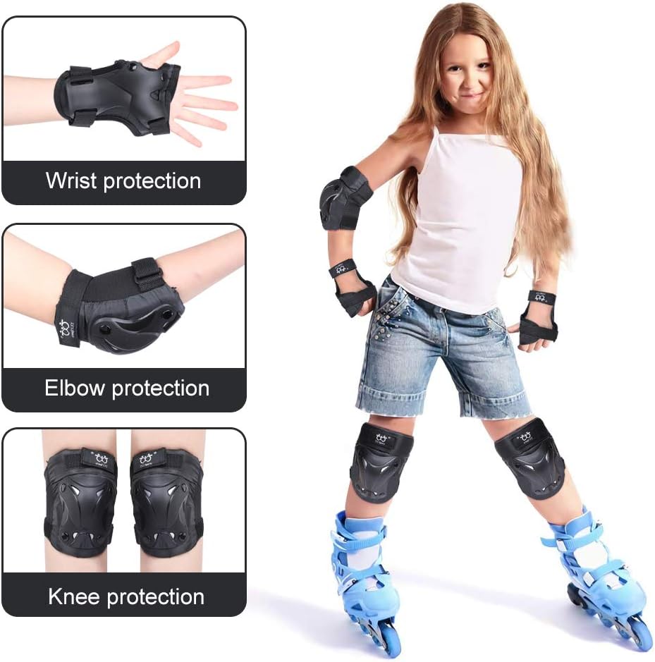 Kids/Youth Knee and Elbow Pads with Wrist Guards Protective Gear Set for Skating Skateboarding Cycling Biking Scooter and Multi Sports