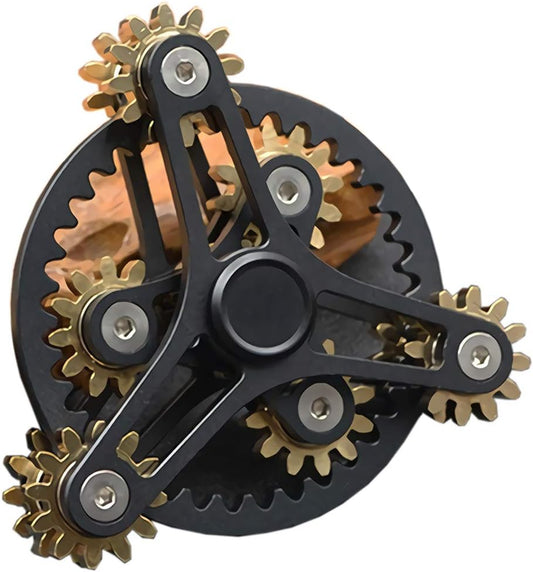 Pure Brass Fidget Spinner Gears Linkage Fidget Gyro Toy Metal DIY Hand Spinner Spins Long Time EDC Focus Meditation Break Bad Habits ADHD with Multiple Premium Bearings (13 Bearings Black)