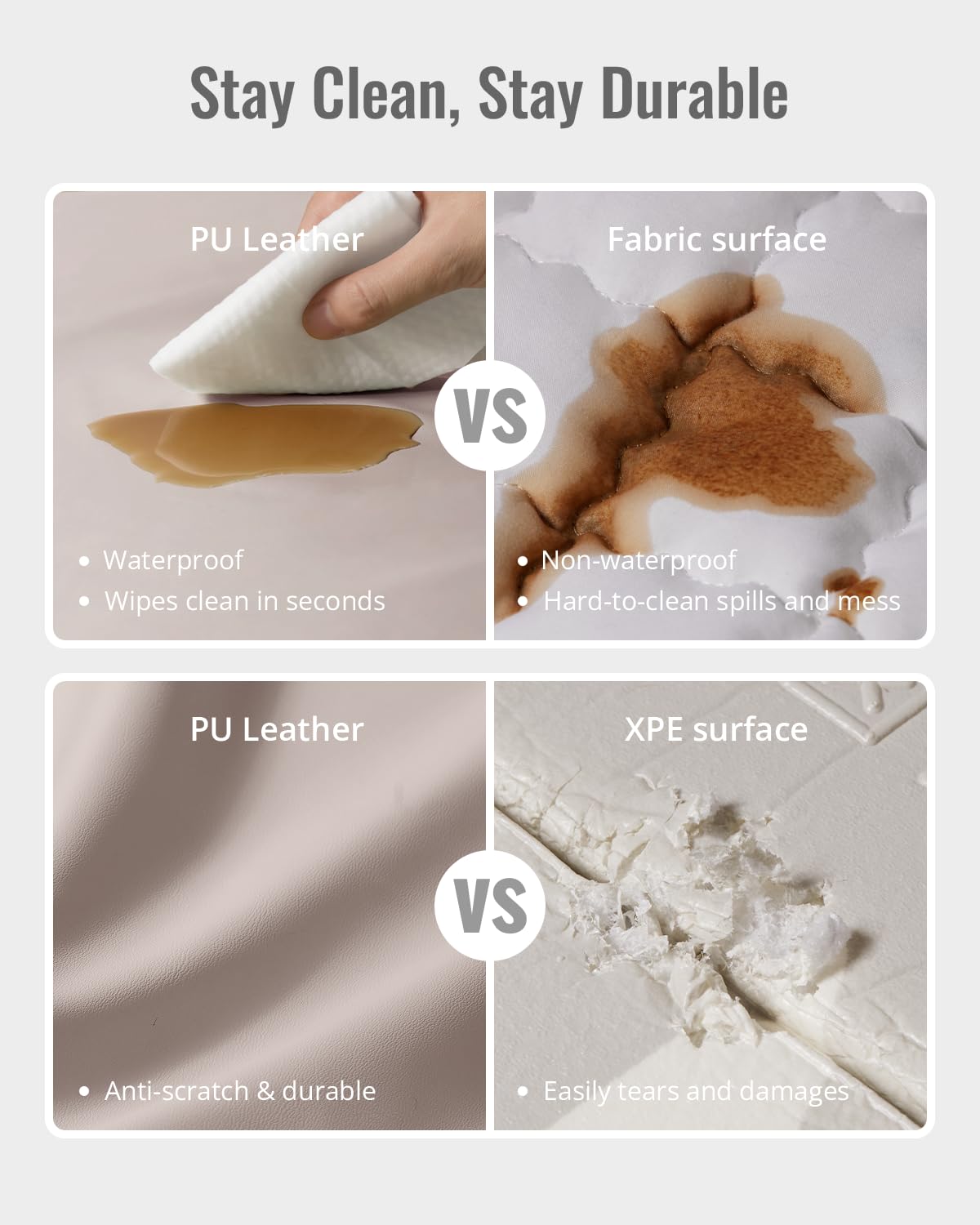 Blissful Diary Vegan Leather Baby Play Mat, 47x47 Thicken Foam Cushioned & Waterproof Playpen Mat for Infants and Toddlers, Stylish and Just Wipe-Clean Playmat for Baby Play on Floor, Brown Gray