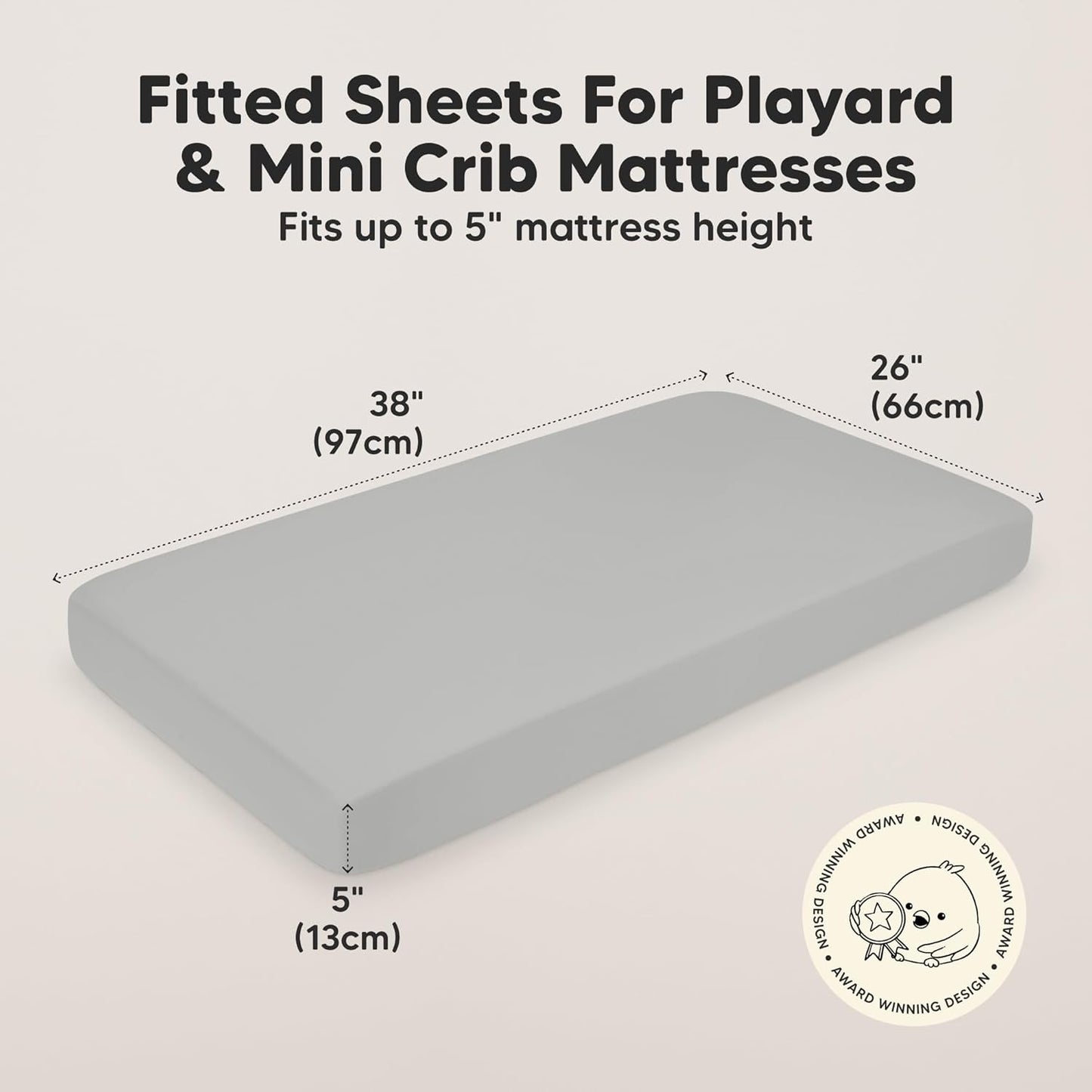 2-Pack Mini Crib Sheets Fitted - 38x26 Pack N Play Sheets for Pack and Play Mattress, Organic Cotton, Soft & Breathable Playard Bedding, Neutral Mini Toddler Bed Cover for Boys, Girls (Steel)