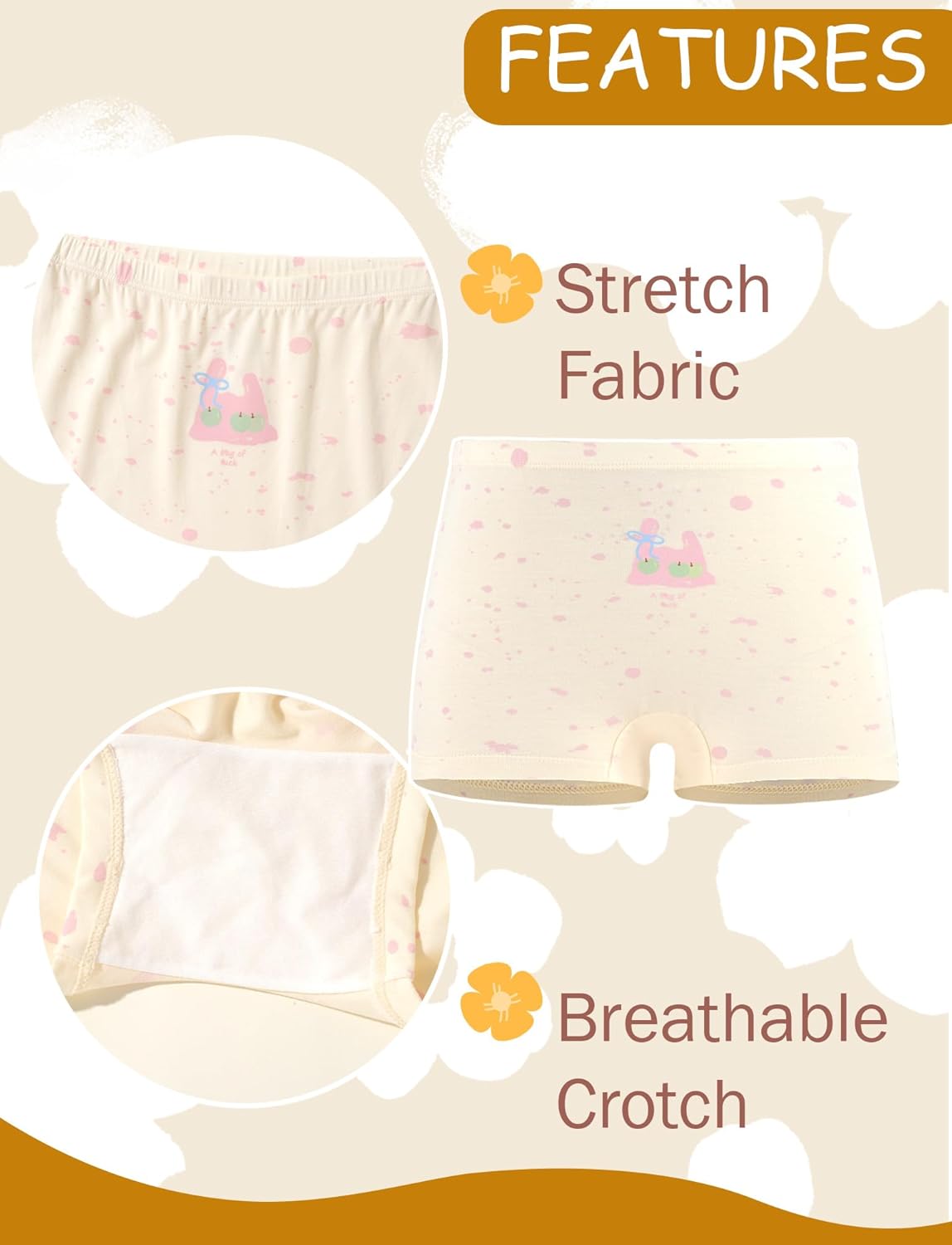 SEAUR Girls' Seamless Underwear 4-Pack Soft Breathable Ice Silk Boyshorts Panties Cute Prints Boxer Briefs for 6-16 Years