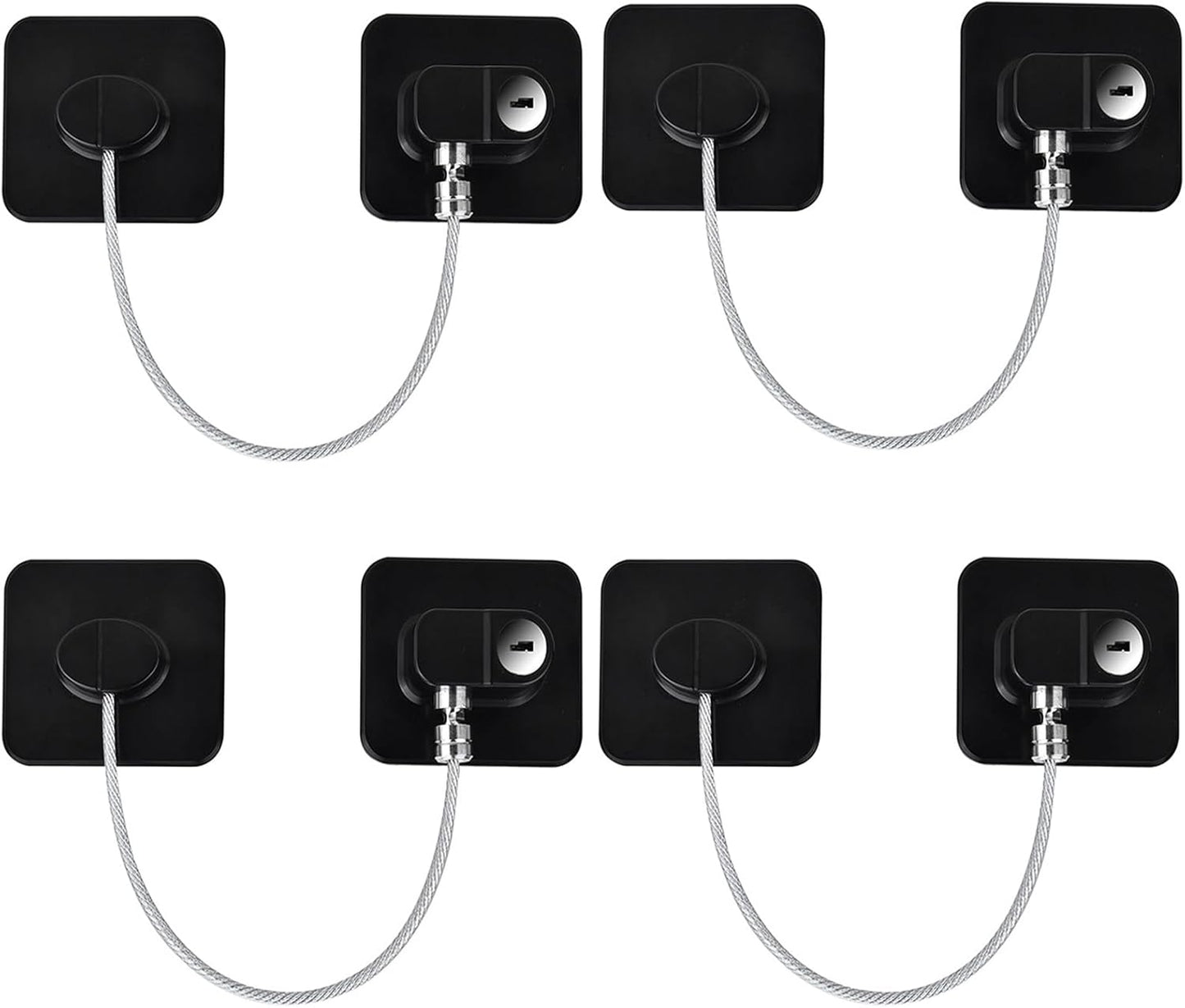 Fridge Lock (4 Pack),Refrigerator Lock with Keys,for Fridge, Cabinet Locks, Drawers, Dishwasher, Toilet and Child Safety Cabinet Locks, 3M Adhesive No Drilling (Black 4pcs)