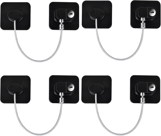 Fridge Lock (4 Pack),Refrigerator Lock with Keys,for Fridge, Cabinet Locks, Drawers, Dishwasher, Toilet and Child Safety Cabinet Locks, 3M Adhesive No Drilling (Black 4pcs)