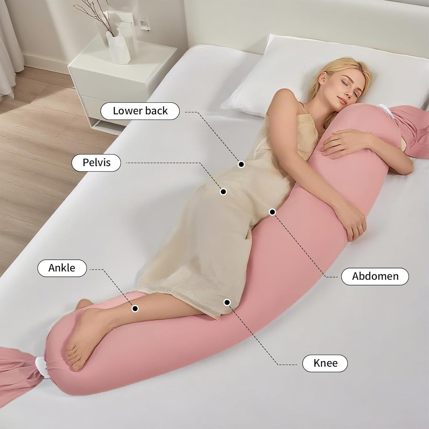 The Adjustable Pregnancy Pillows for Sleeping，Pregnancy Pillow Uses a Unique 5-Point Support，Turn Into Every Shaped Pregnant Pillow，Removable Maternity Pillows (Pink, 55IN)