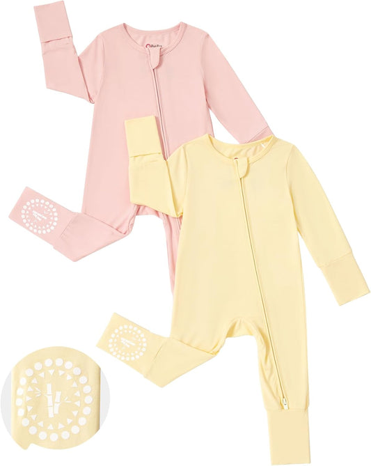 PATPAT Baby Footies Boys Girls - Bamboo Viscose - Zipper & Non-Slip Soles Romper Mitten - Footed & Footless Infant Clothes