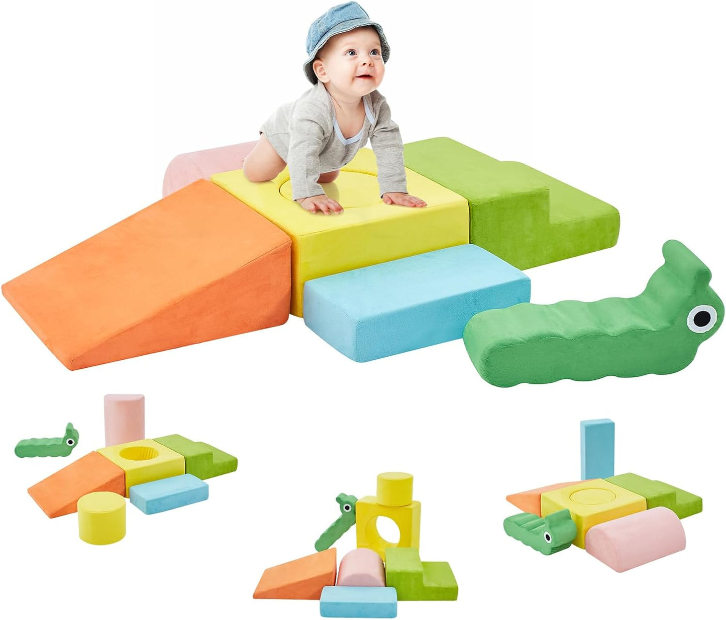 QUCHI Climbing Toys for Toddlers, Baby Climbing Blocks, 7-Piece Soft Foam Climbing Blocks Set, Baby Climbing Toys, Toddler Playtime Corner Climber Foam Play Gym for Climbing Crawling and Sliding