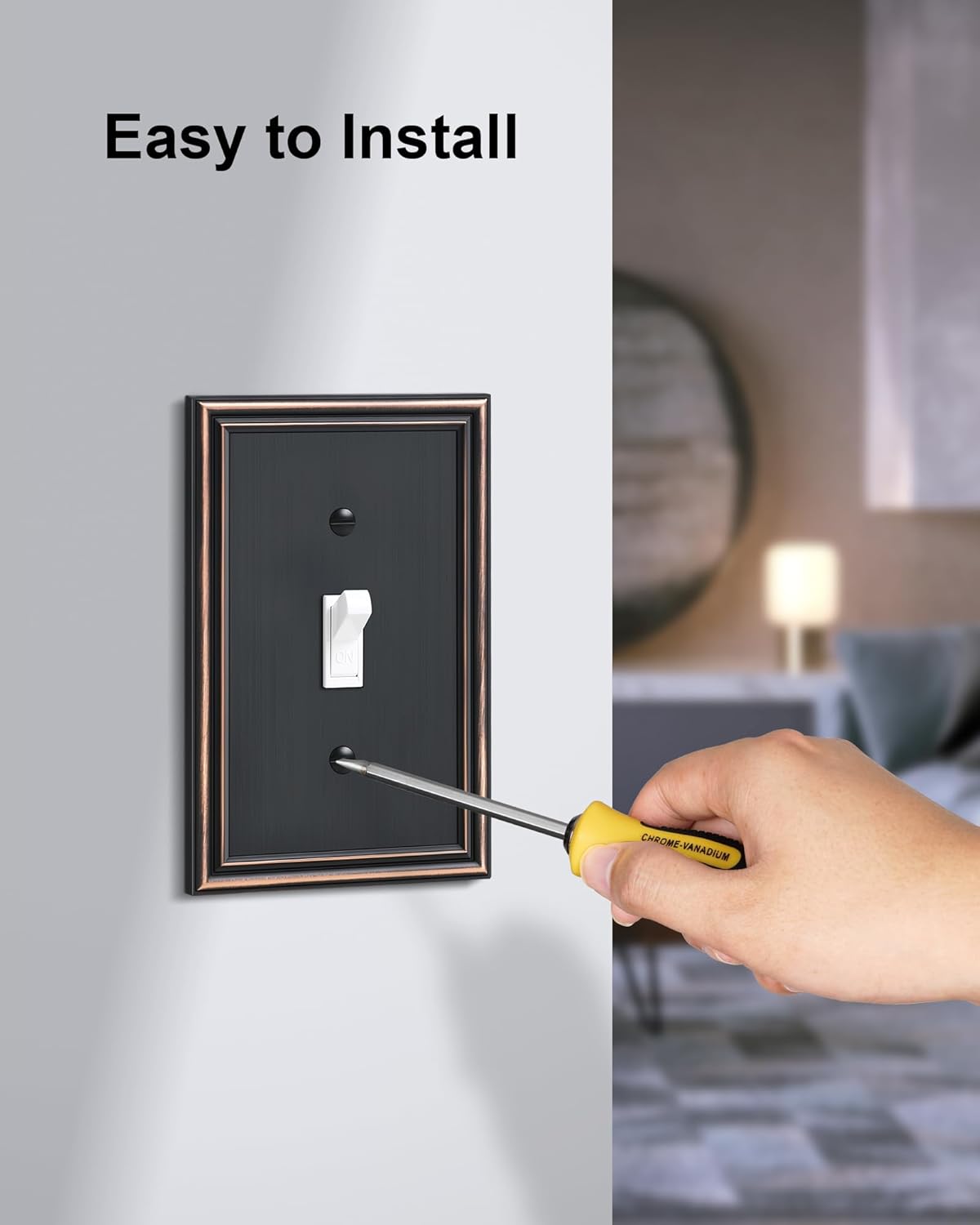 2-Pack Single Toggle Light Switch Cover Plate, Durable Solid Zinc Alloy Decorative Switch Plate Covers, Aged Bronze 1 Gang Wall Plate, Corrosion Resistant