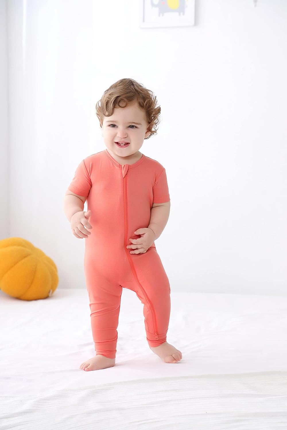 GUISBY Rayon Made from Bamboo Baby Pajamas, Summer Short Sleeve Footless Rompers, 2 Way Zipper Sleeper