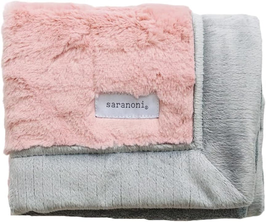 SARANONI Security Blankets for Babies Super Soft Boutique Quality Lush Luxury (Mini 15" x 20", Light Pink/Gray)