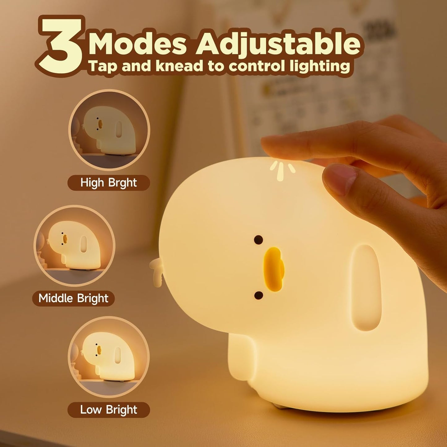 Cute Duck Lamp, Fun LED Squishy Animal Night Light - Chicken/Pig/Rabbit/Panda Options, Toddler Baby Nursery Touch Kawaii Light for Kids, Room/House Decor