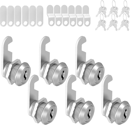 6 Pcs Mailbox Locks with Keys, Cabinet Lock with Key, Kitchen Cabinets Cam Locks 5/8" Keyed Alike, Drawer Desk Lock for Drawers and RV Storage Door, Zinc Alloy