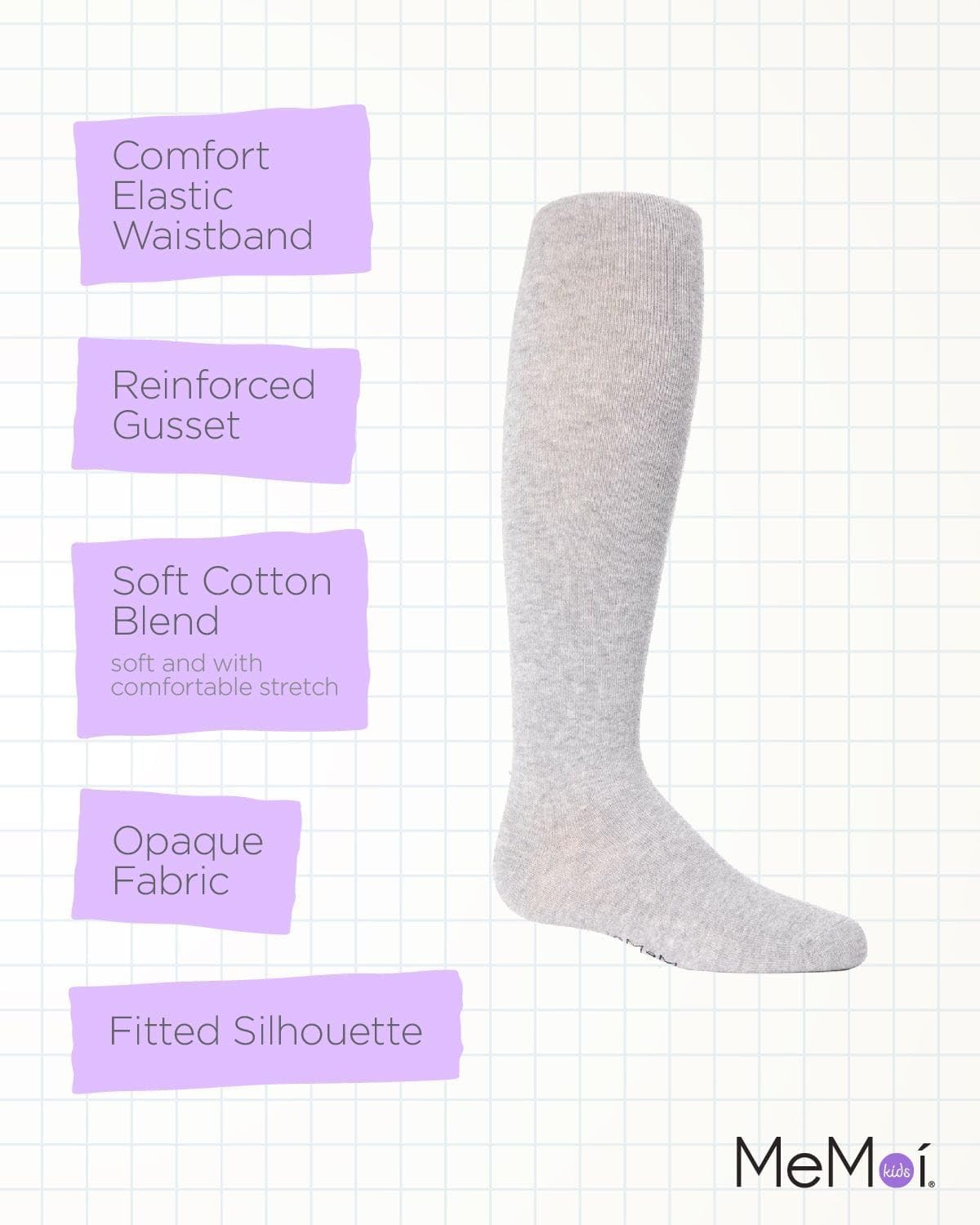 MeMoi Soft Pima Cotton Tights for Girls, Soft and Lightweight Opaque Tights for girls - Sizes 8 to 16