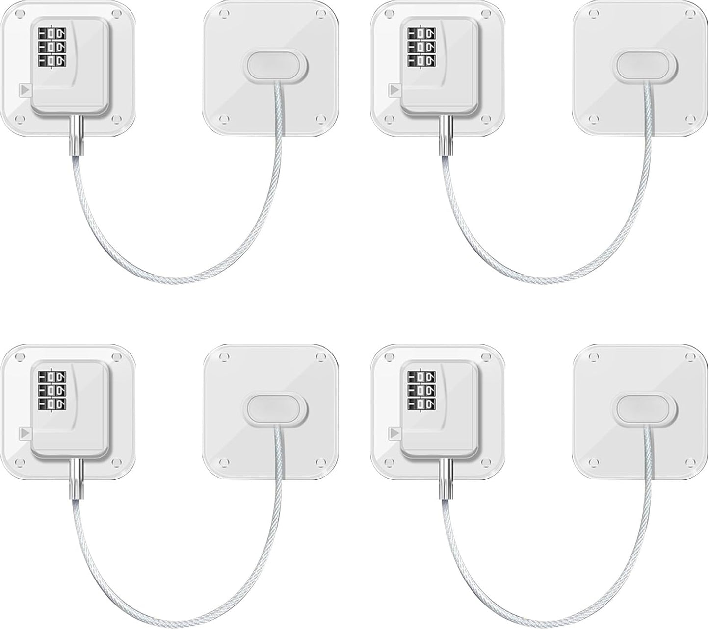 Refrigerator Lock (4 Pack), Heavy Duty Combination Fridge Lock, for Fridge, Cabinets, Window, Drawers and Child Safety Cabinet Lock, Strong Non-Marking Adhesive No Drilling (White)