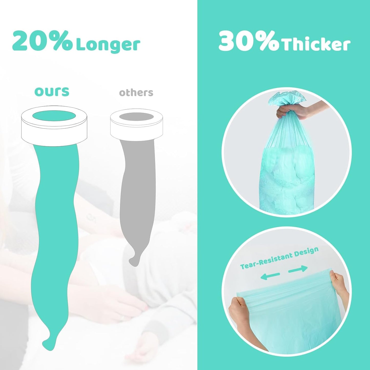 [4 Pack] Newnice Diaper Pail Refill Bags for Dekor Classic Diaper Pail, 30% Extral Thicker Diaper Genie Refills, Continuous Liners for Baby & Adult Diapers, Nursery Trash Solution