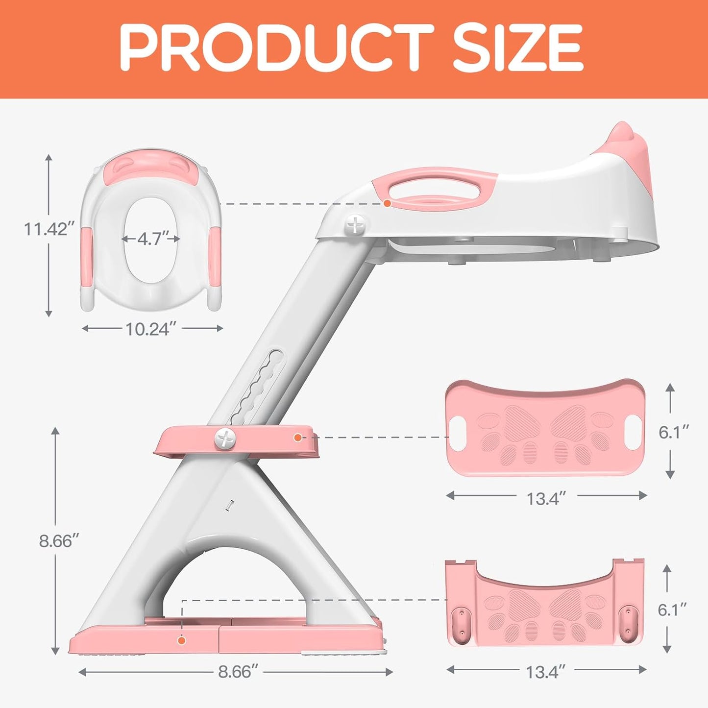 SKYROKU Potty Training Seat for Toddlers – 2-in-1 Adjustable Potty Ladder with Step Stool, Anti-Slip Cushion, Splash Guard & Extra-Wide Pedals, Supports 200+ lbs, Ideal for Boys & Girls (Pink)