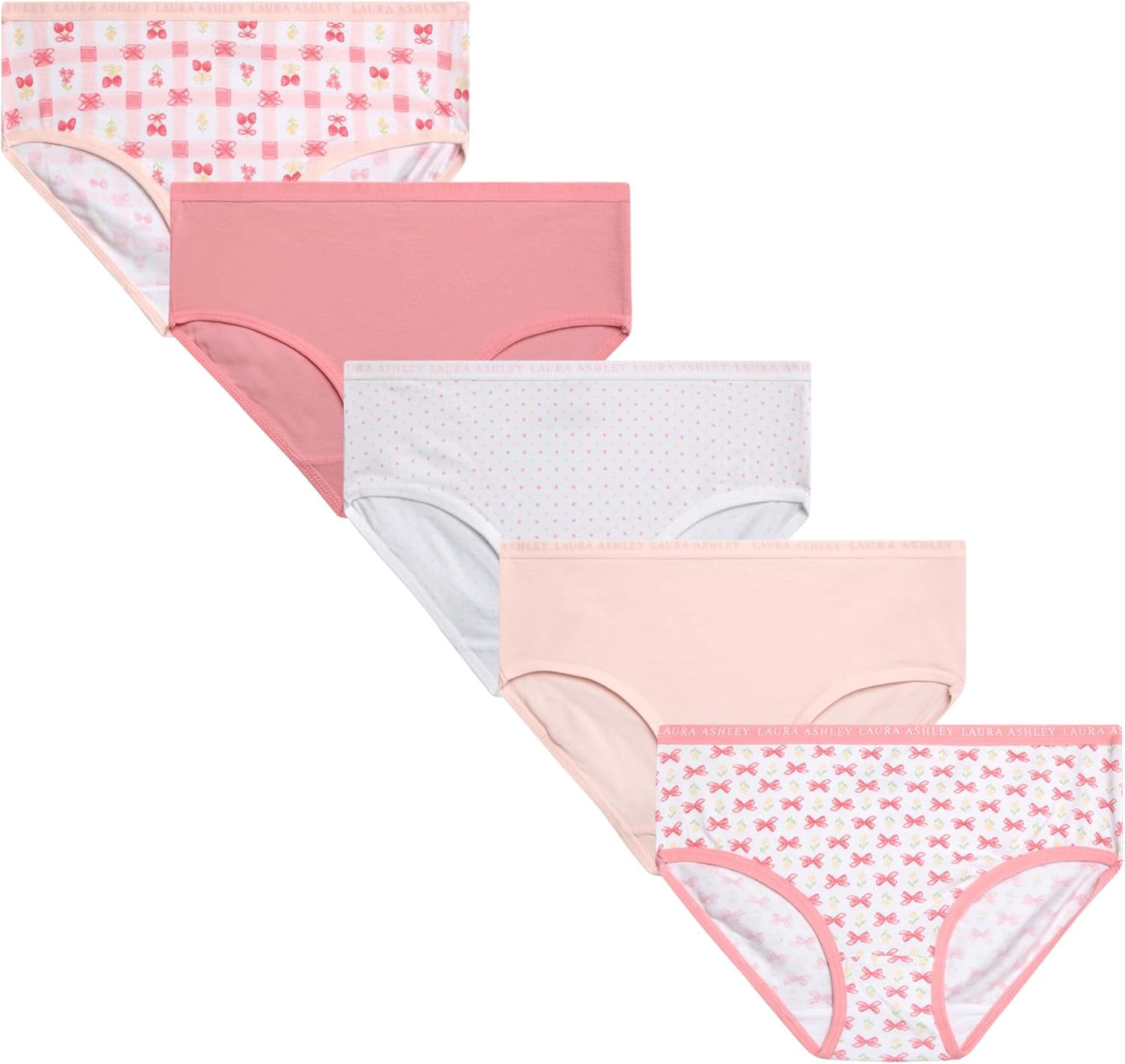 Laura Ashley Girls Underwear - 5 Pack Soft Stretch Breathable Panties for Girls - Lightweight Cotton Panties (Size: 4-12)