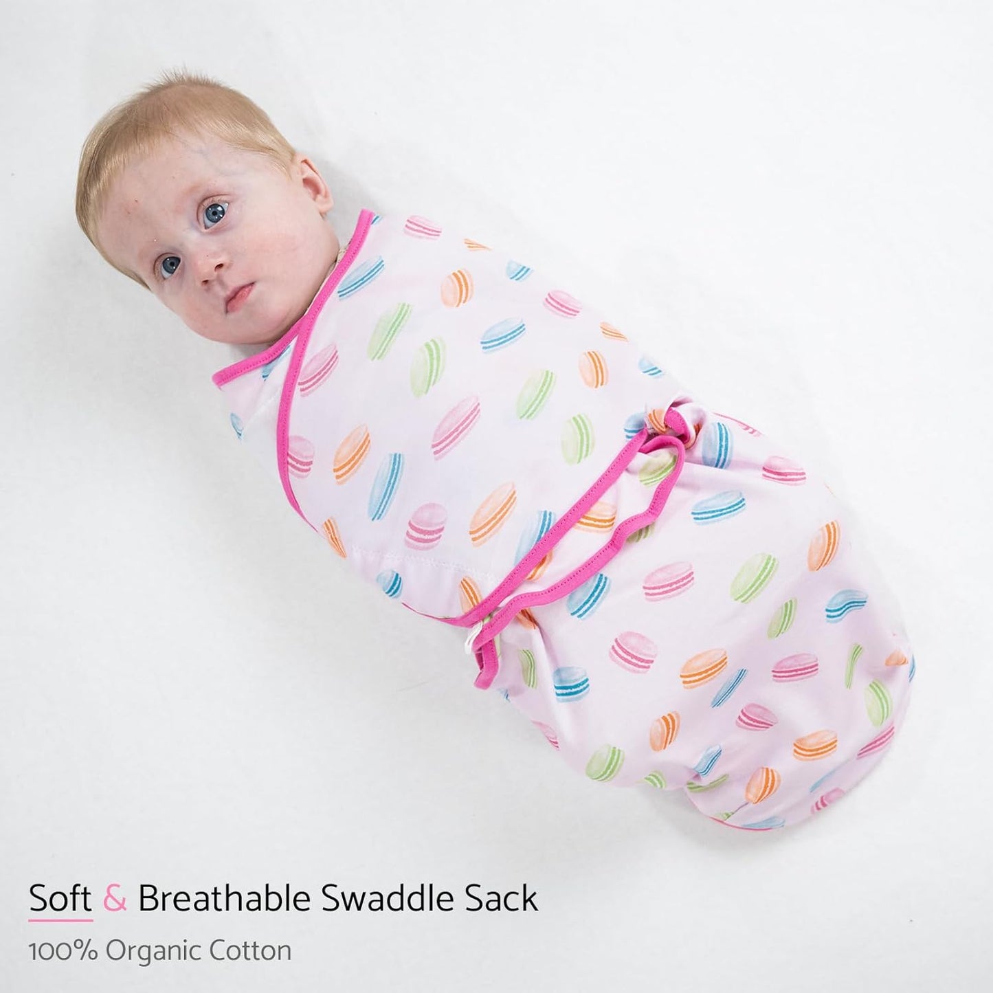 LollyBanks Baby Swaddles 100% Organic Cotton, 0-3 Months Baby Girl Swaddles with Easy Change Zipper, Swaddle Sack for Newborn Girls (Macarons Print)