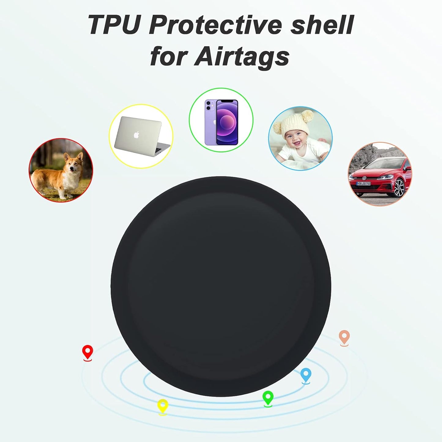 LiZHi Case for Apple Airtag Holder Cover Airtag Sticker Stick on Adhesive Mount Silicone for Tv Remote Car Phone 2 Pack，Black