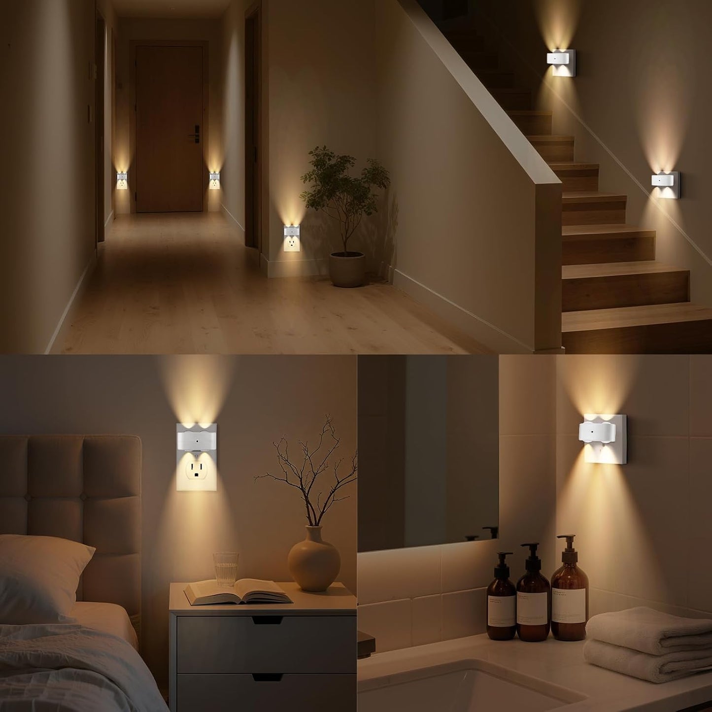 Night Light Plug into Wall, 4 Pack LED Night Lights,Rotatable Plug Night Lights,Dusk to Dawn Light Sensor,Nightlights for Hallway Bedroom Stairway,2700K(Non-Dimmable)