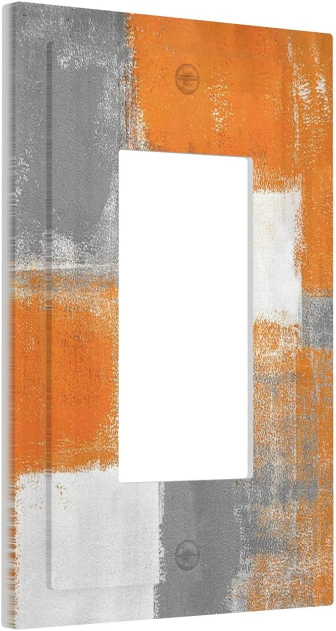 1 Gang Single GFCI/Decorator Rocker Outlet Light Switch Wall Plate Cover Rustic Burnt Gray Orange Grey Beige Geometric Abstract Art Oil Paint Grunge Decorative One Device Electrical Faceplate Dimmer