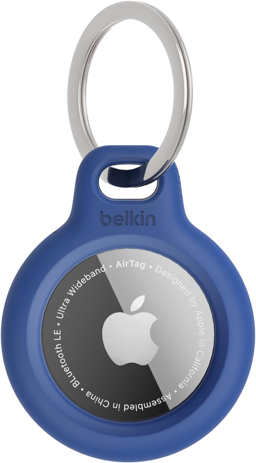 Belkin Apple AirTag Secure Holder with Key Ring - Durable Scratch Resistant Case With Open Face & Raised Edges - Protective AirTag Keychain Accessory For Keys, Pets, Luggage, Backpacks - Blue