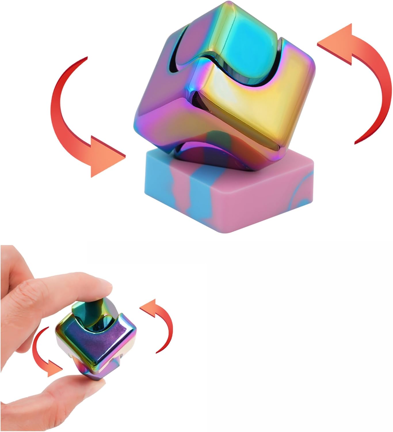 Desk-Fidget-Toys Spinner-Cube: Cool-Gadgets Metal Kinetic-Desk-Toys Office EDC-Toy with Silicone Base, ADHD Tools Cool-Stuff Thing Stress Relief Toy Gift for Kids Children Teens Adults Christmas