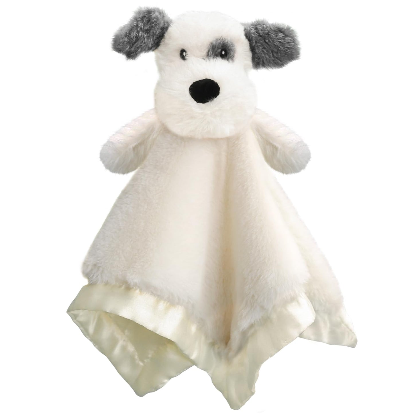 Dog Baby Security Blanket Soft Unisex Lovey Stuffed Animal with Satin Backing for Toddler Infant Newborn Boys and Girls, Lovely Puppy Snuggle Toy, White 13.5 Inch