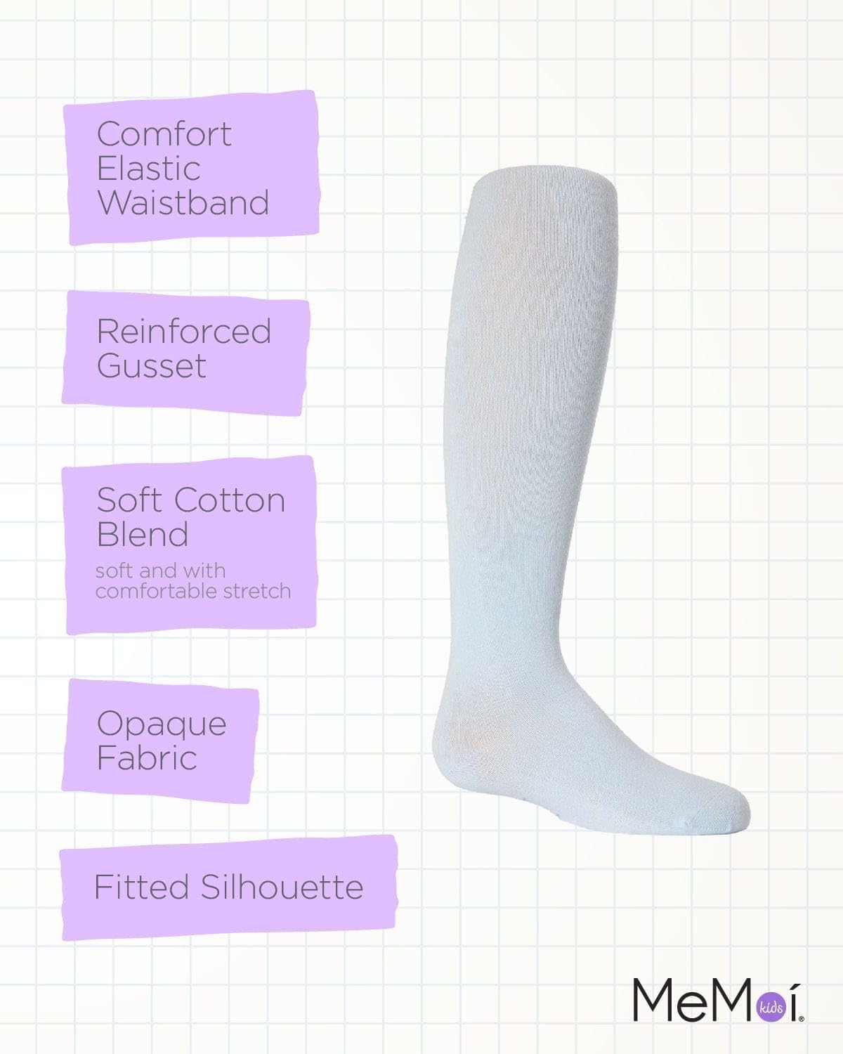 MeMoi Soft Pima Cotton Tights for Girls, Soft and Lightweight Opaque Tights for girls - Sizes 8 to 16