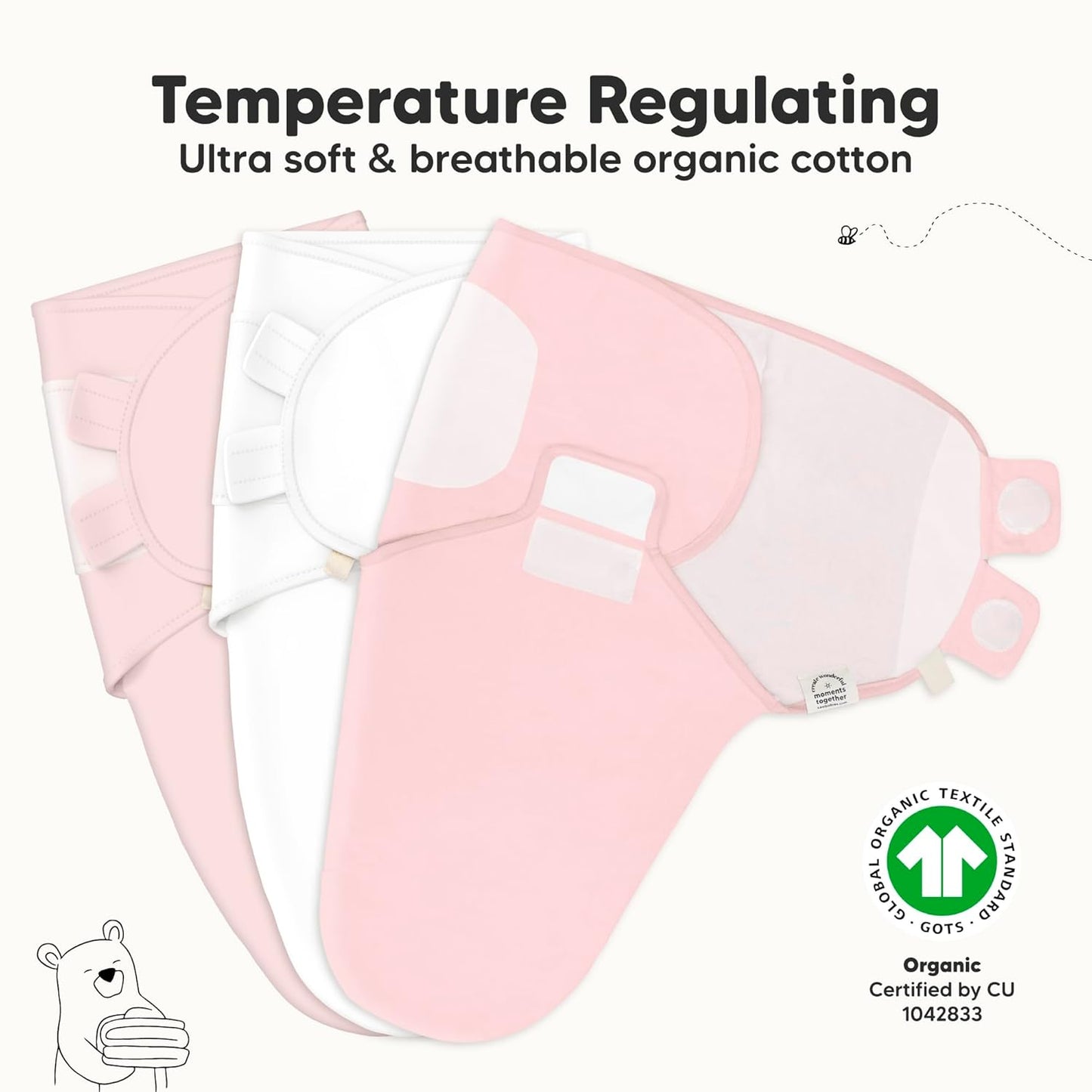 KeaBabies 3-Pack Organic Baby Swaddle Sleep Sacks - Swaddles for Newborns, Infant 0-3 Months, Baby Girls, Boys, Soft & Snug Newborn Sleep Sack, Nursery Swaddling Blankets (Candy)