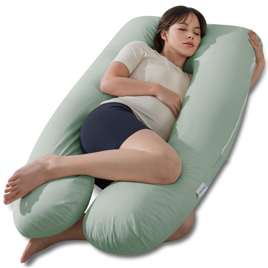 QUEEN ROSE Pregnancy Pillows, Soft Cotton U Shaped Body Pillow for Sleeping, Maternity Pillow for Pregnant Women, Green