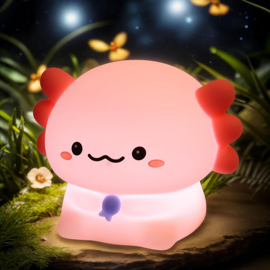Axolotl Night Light for Kids - 3-Level Dimmer & Auto-Off Timer, Child-Safe Silicone Lamp, USB-C Rechargeable Nursery Light for Bedroom Breastfeeding (Squishy Animal)
