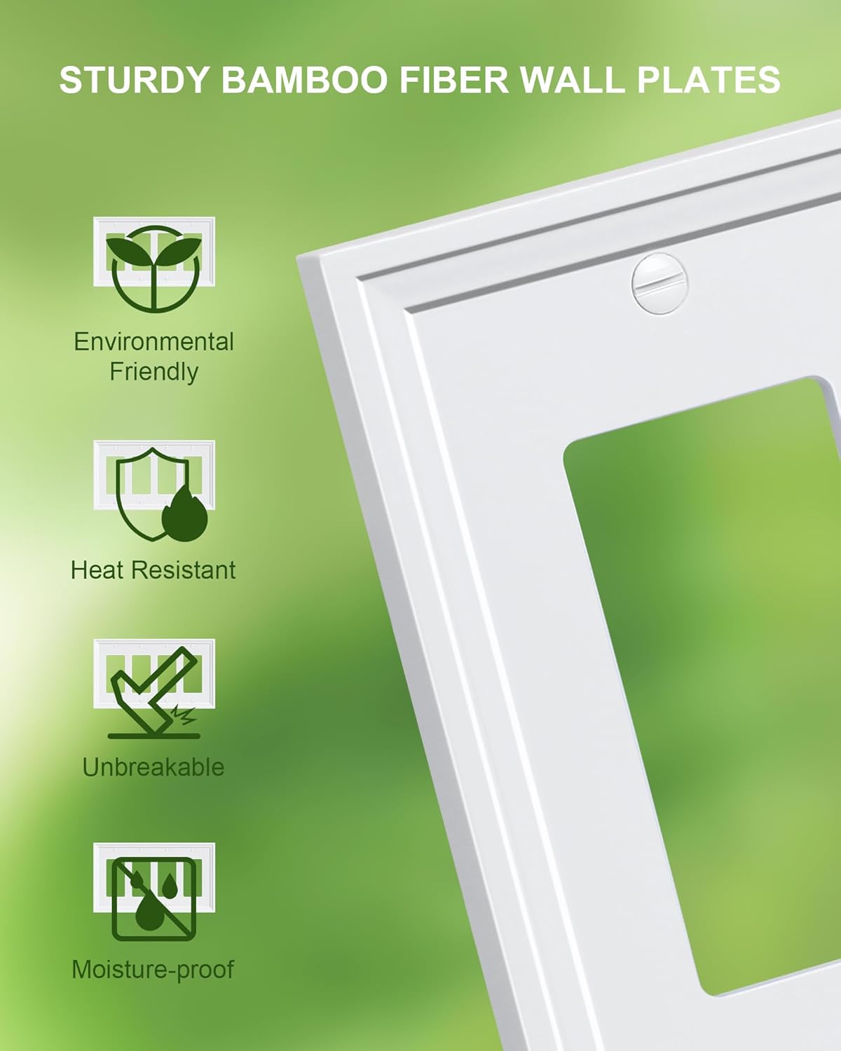 2-Pack Quad Decorator Outlet Cover Plate, White Decorative Switch Plates and Outlet Covers, Natural Bamboo Fiber Wall Plates for Electrical Outlets, Receptacle, GFCI Outlet, Dimmer Switch