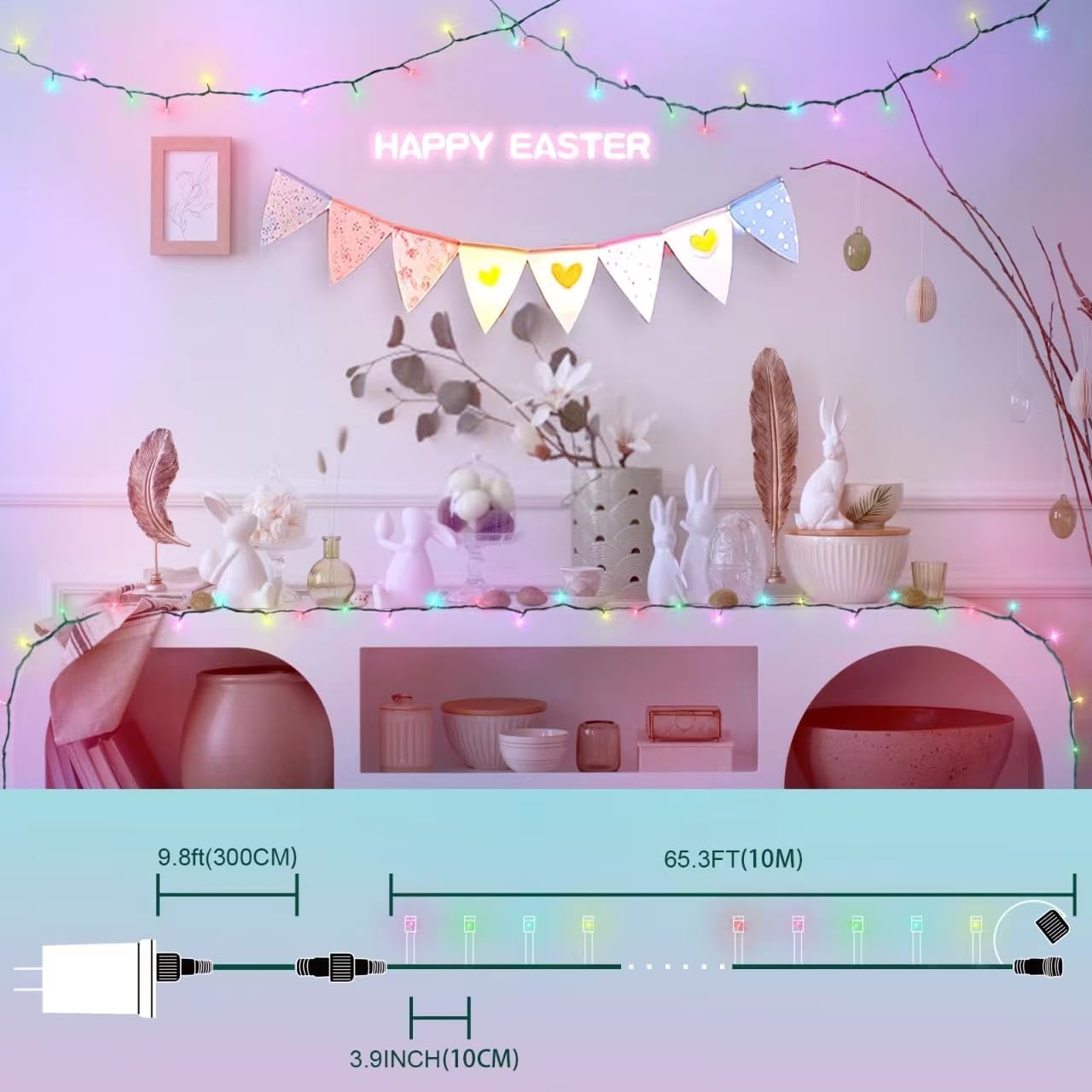 33ft Easter Lights,Christmas Decorative Mini Lights, 100 LED Green Wire Fairy Starry String Lights Plug in, 11 Modes for Indoor Outdoor Xmas Tree Wedding Easter Party Decoration (Multicolor)