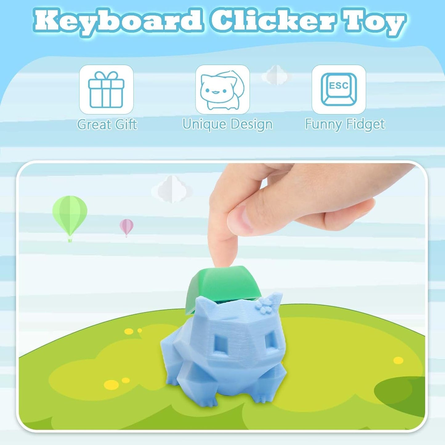 3D Printed Frog Keyboard Fidget Toy for Adults Keyboard Clicker Keychain Fidget Stress Relief Sensory Toy (Frog)