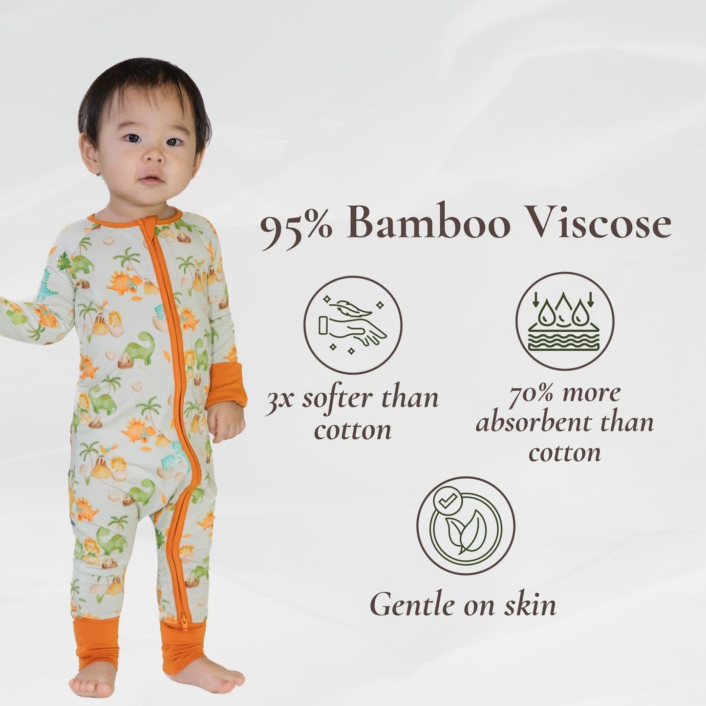 Baby Romper Long Sleeves for 3-24 Month Boys & Girls | 95% Bamboo Viscose Baby Rompers Two-Way Zipper Onesie