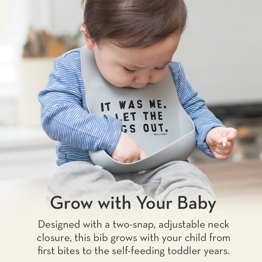 Bella Tunno Baby Bib for Eating, Waterproof Silicone Bib with Large Food Catcher, Adjustable Fit for Babies 4-12 months & Toddlers 1-3 Years, Boys & Girls, K for Kiddo