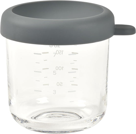 BEABA 8 oz Glass Baby Food Jars with Soft Silicone Air Tight Lids, Glass Storage Containers with Lids, Microwave and Freezer Safe Containers, Mineral