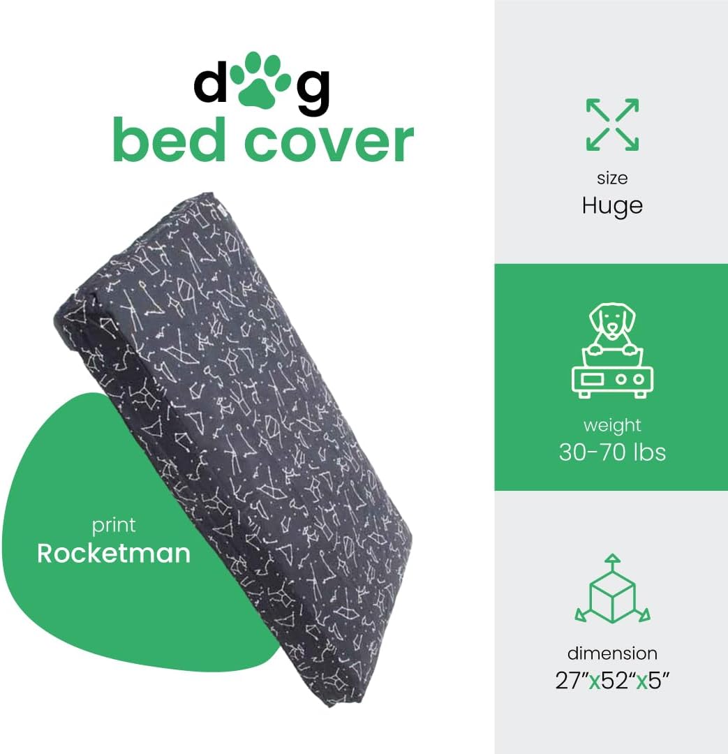 Molly Mutt Large Crib Mattress Cover - Rocketman Print - Measures 27”x52”x5”- 100% Cotton - Durable - Breathable - Sustainable - Machine Washable Dog Bed Cover