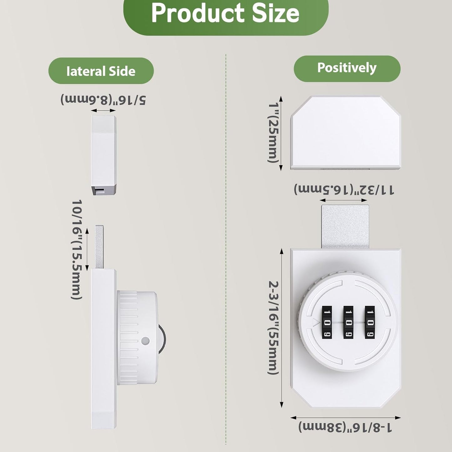Keyless 3-Digit Combination Lock, Mechanical Stick-on Drawer Latch, Security Adhesive Cabinet Lock for Closet & Barn One-Way Doors (1, White)