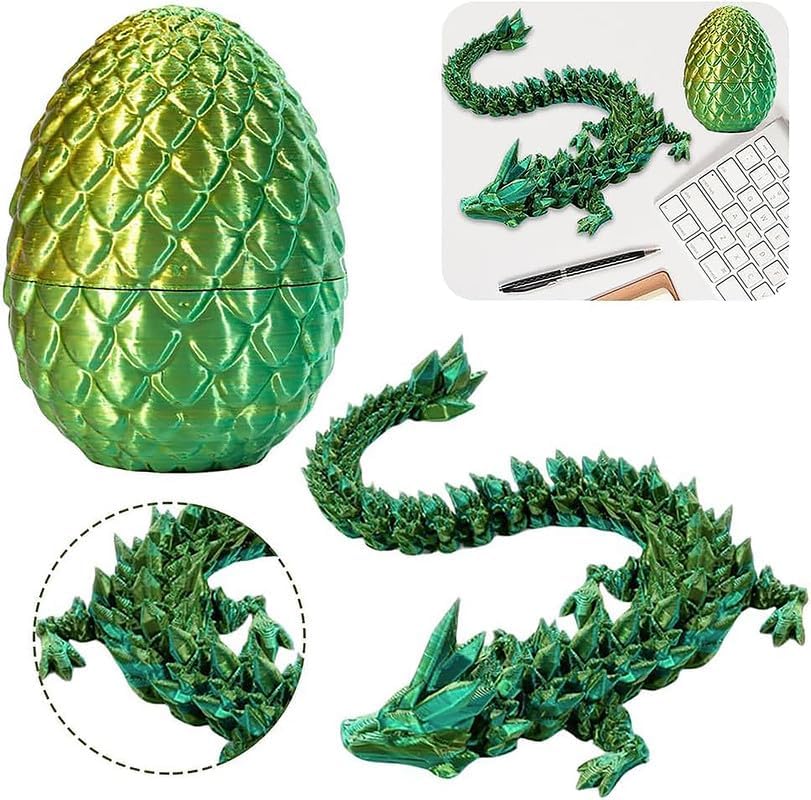 3D Printed Dragon Egg, 12inch Dragon Fidget Toys with Wings Easter Basket Stuffers Executive Desk Toys Crystal Dragon for Autism/ADHD Home Office Decor