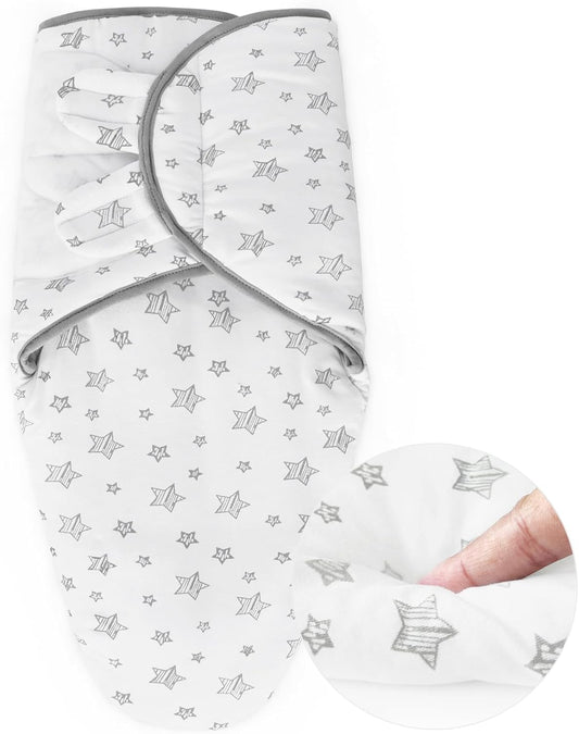 Biloban Baby Swaddles 0-3 Months for Boy Girls, Warm Quilted Baby Swaddle, Newborn Swaddle, Adjustable Swaddle Blanket, Lovely White Stars, 1 Pack
