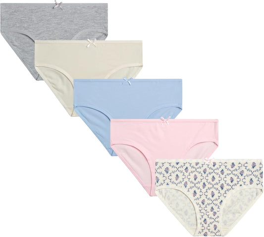 Laura Ashley Girls Underwear - 5 Pack Soft Stretch Breathable Panties for Girls - Lightweight Cotton Panties (Size: 4-12)