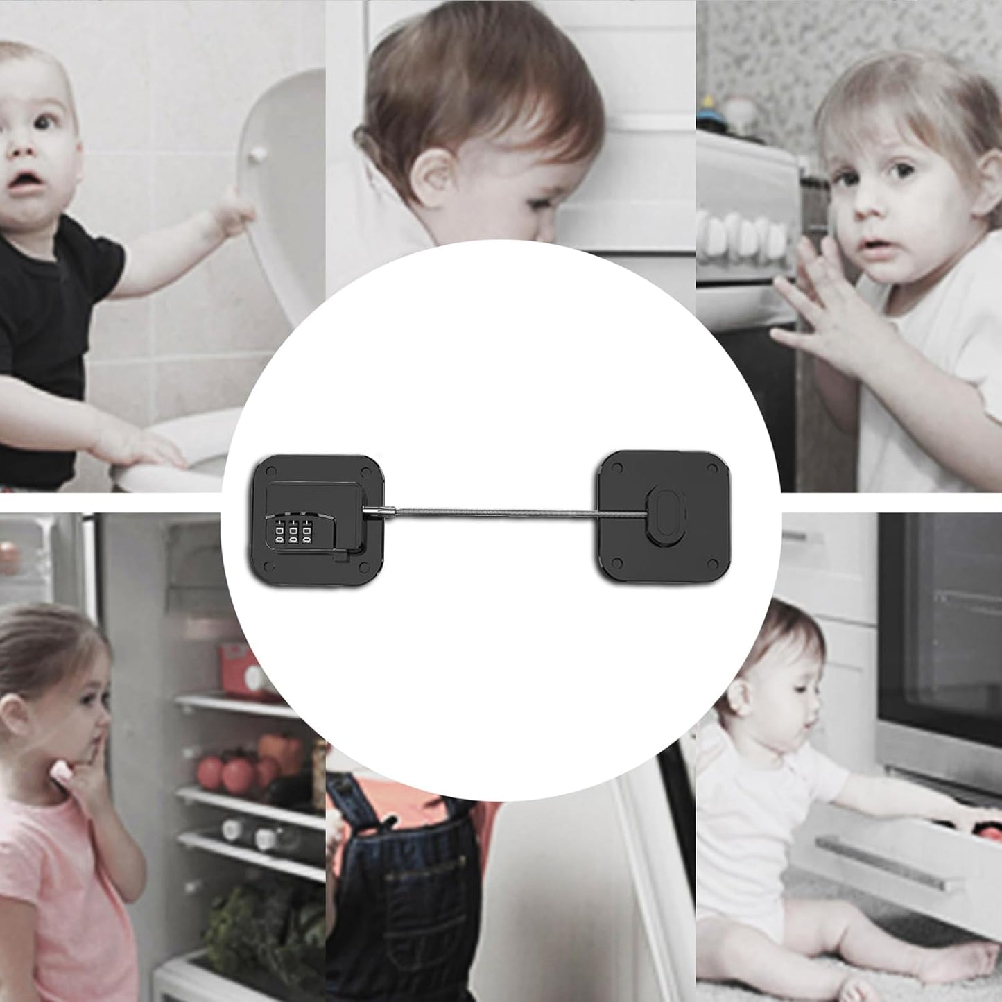 Refrigerator Lock (2 Pack), Heavy Duty Combination Fridge Lock, for Fridge, Cabinets, Window, Drawers and Child Safety Cabinet Locks, Strong Non-Marking Adhesive No Drilling (Black)